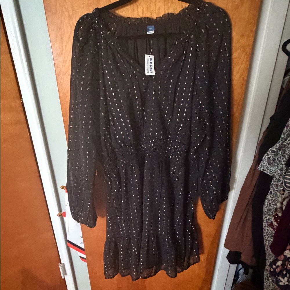 Old Navy Black Dot-Print Long Sleeve Dress